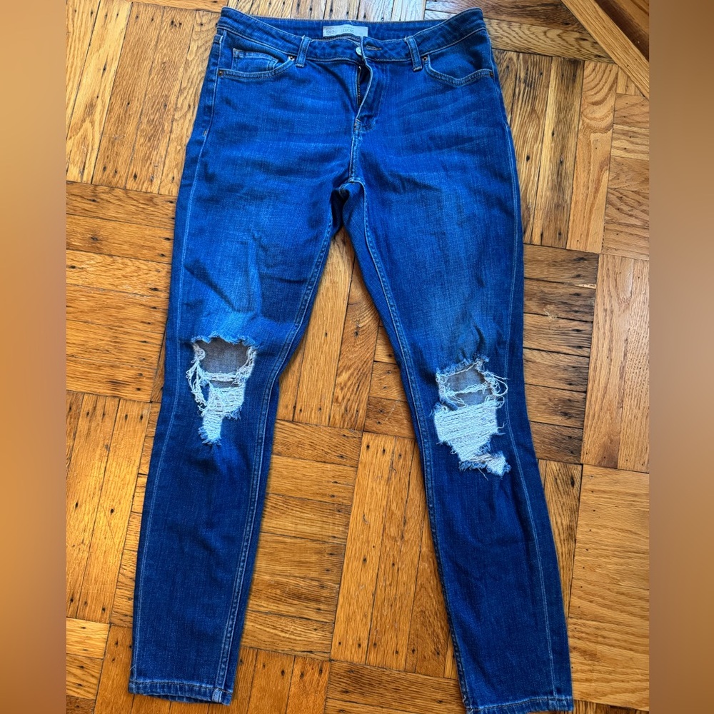 Nordstrom Topshop Blue Skinny Jeans with Trendy Distressing